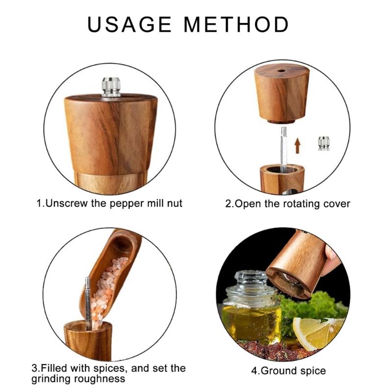 Manual Salt and Peppers Mill Set Manual Salt and Peppers Grinder Wood Texture Adjust Mill Suitable for Kitchen Cooking