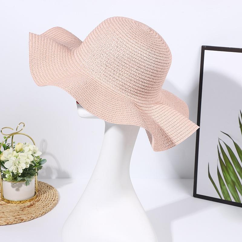 Mesh Wavy Edge Straw Hat Summer Travel Beach Sun Hat Breathable Sunshade Big Eaves Woven DIY Sunscreen Straw Hat