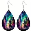 Aurora Pine Shadow PU Leather Earrings Fashion Drop Dangle Earrings Cool Earrings Vacation Casual Earrings Jewelry Simple Gifts for Best Friends