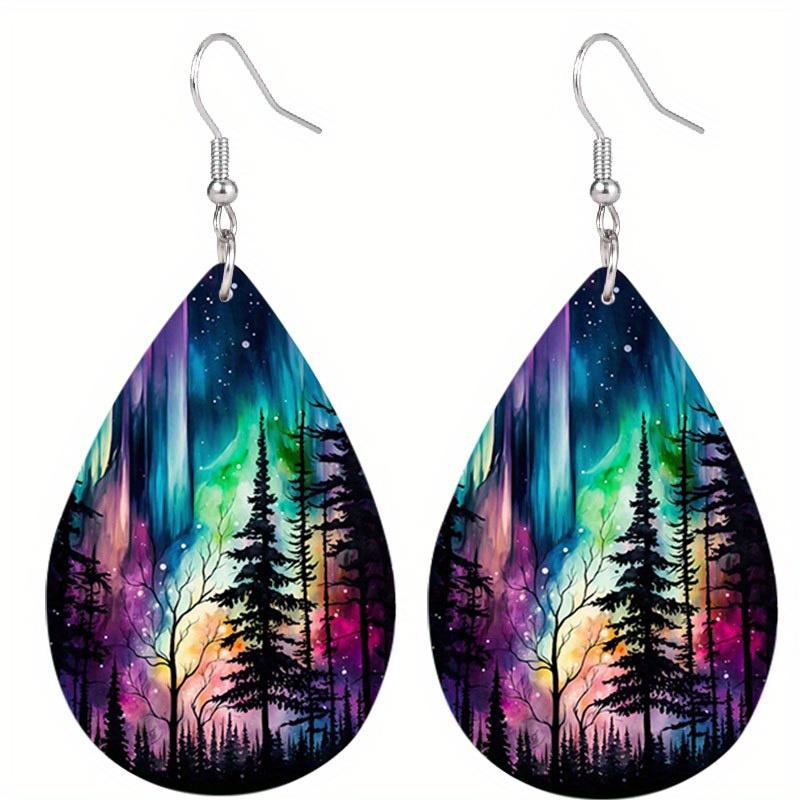 Aurora Pine Shadow PU Leather Earrings Fashion Drop Dangle Earrings Cool Earrings Vacation Casual Earrings Jewelry Simple Gifts for Best Friends