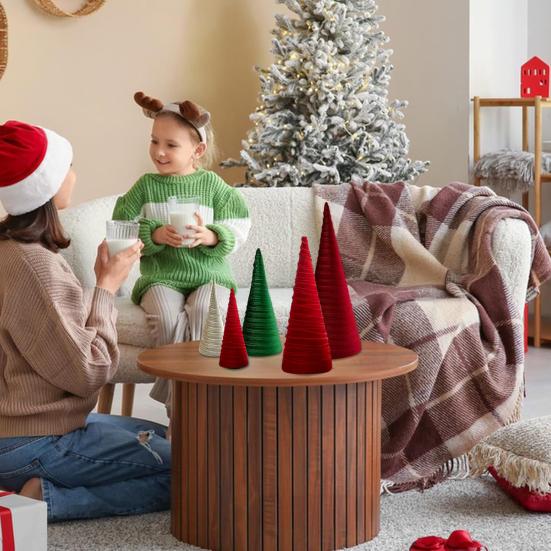 Velvet Christmas Cone Tree Decorations Christmas Flocked Tree Table Centerpiece For Winter
