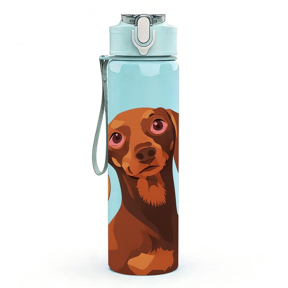 1pz Ritratto Testa Bassotto Marrone 750ml Plastica Colorata Borraccia Sportiva Anti-perdita Tappo a Vite con Cannuccia a Flip Per Sport Ufficio Uso Domestico