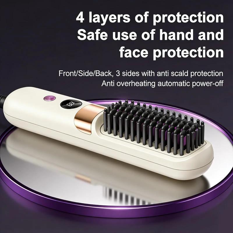 Wireless Hair Straightening Brush, 30s Fast Heat Ionic Ceramic Straightener Comb, Portable Cordless Quick Styling Tool for Travel & Daily Touch-Ups