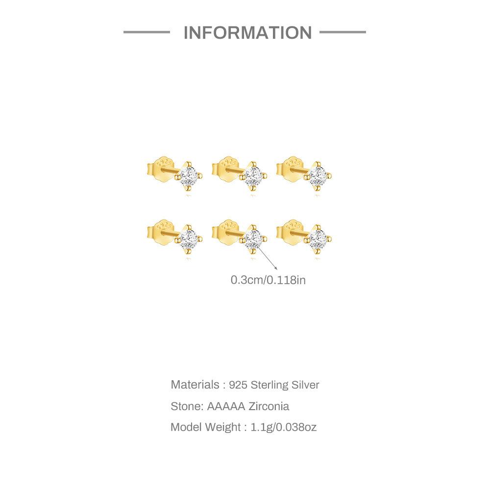 Stylish And Simple Style S925 Sterling Silver Four-Claw Diamond-Encrusted Basic Daily Matching Temperament Stud Earrings Set Women