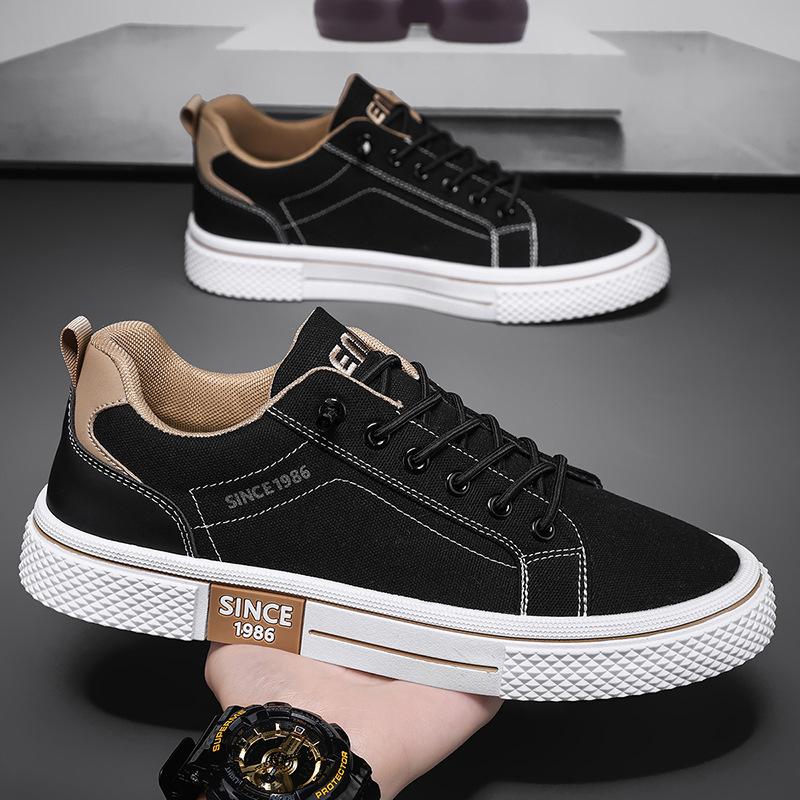 

2025 summer breathable versatile retro canvas shoes board shoes casual men s shoes Korean version student shoes low-top sports black shoes 44 сірий колір