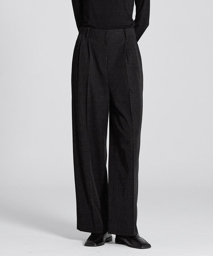 BASIC HOUSE Women'S High-Waisted Wide-Fit Hidden Elastic Waist Slacks Lapt0201