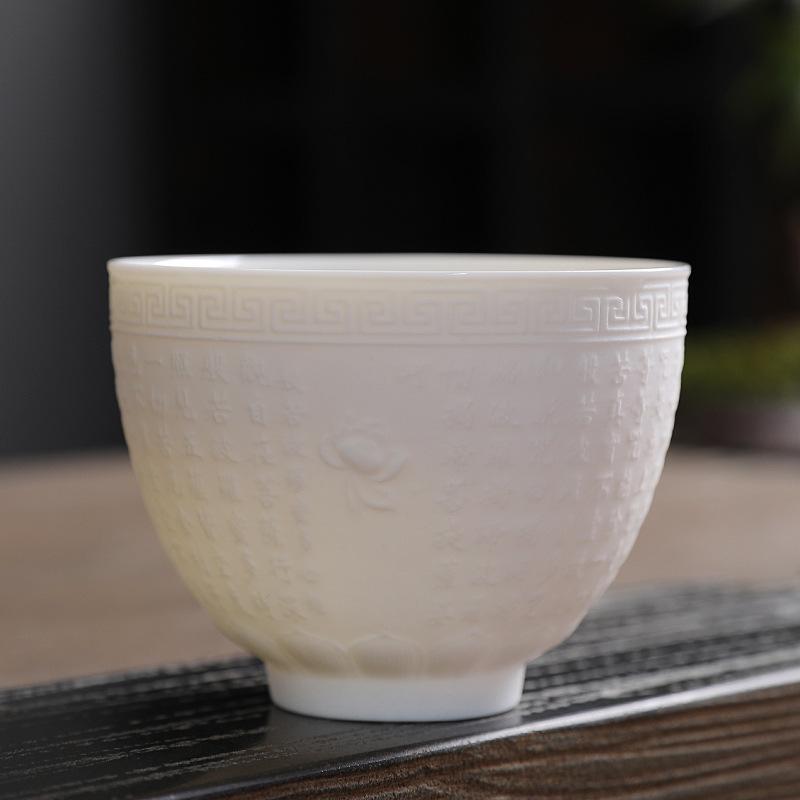 Dehua Ceramiczny Kubek do Herbaty Duży Mistrzowski Pojedynczy Kubek Osobisty Kubek do Degustacji Kubek z Sutrą Serca Zestaw do Herbaty z Porcelany Jadeitowej Tłuszczu Owczego Kung Fu Tea