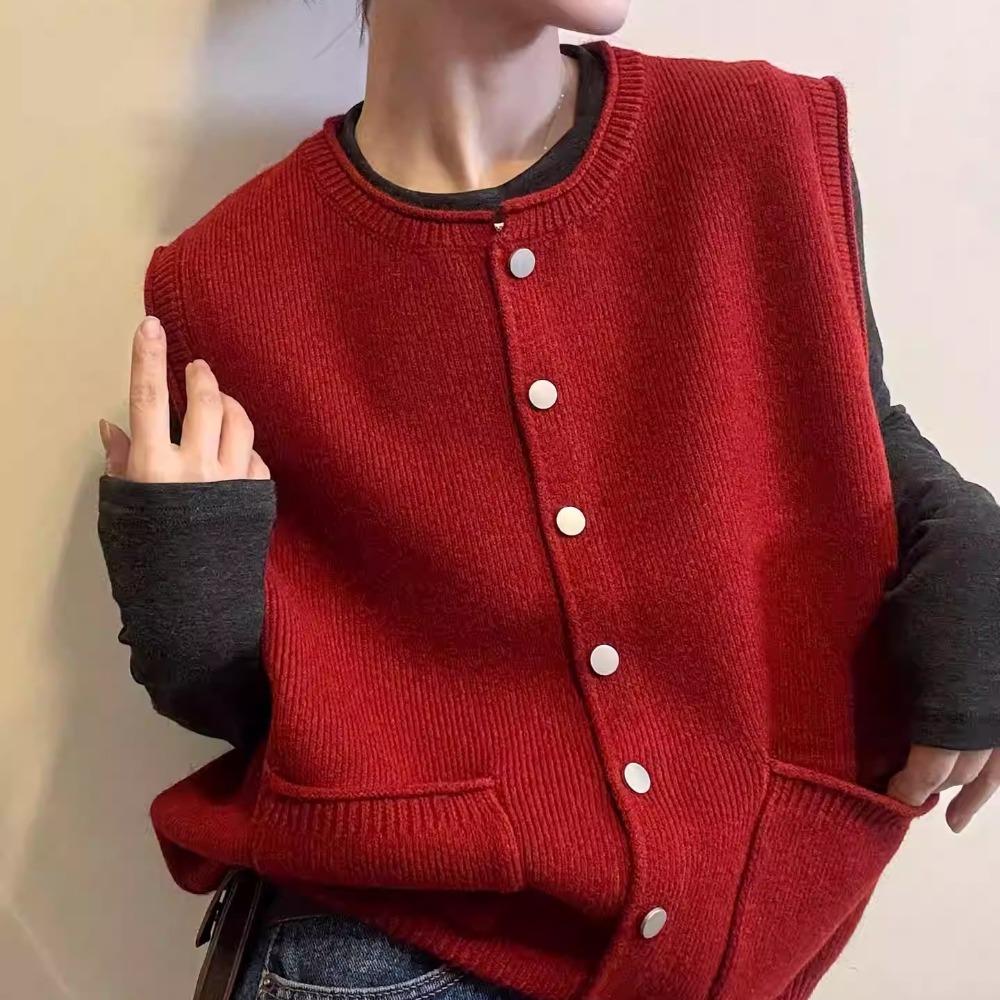 2026 Autumn Winter New Women Sweater Pullover Lady Tops Knitting Fashion Vest Tank Sleeveless Shirt Loose Casual Solid