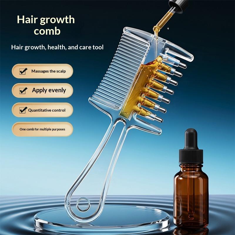 Applicatore per Oli Essenziali Massaggiante 2-in-1 a Doppia Faccia con Serbatoio Liquido Integrato Denti Metallici Rotanti Strumenti per la Cura dei Capelli