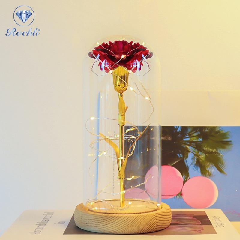 Gold Foil Rose Eternal Flower Glass Cover Gift for Valentine's Day, Christmas, New Year