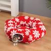 Christmas Plush Cat Tunnel Bed Donut Nest with Soft Faux Fur Lining Winter Warm Foldable Cat Bed Pet Track Toy Soft Pet Bed