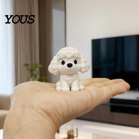 Vit Pudel Dekor 3D-printad Figur, Söt Mini Nallehund Skrivbords med Nordisk Heminredning Matt, Minimalistisk Bordsdekoration för