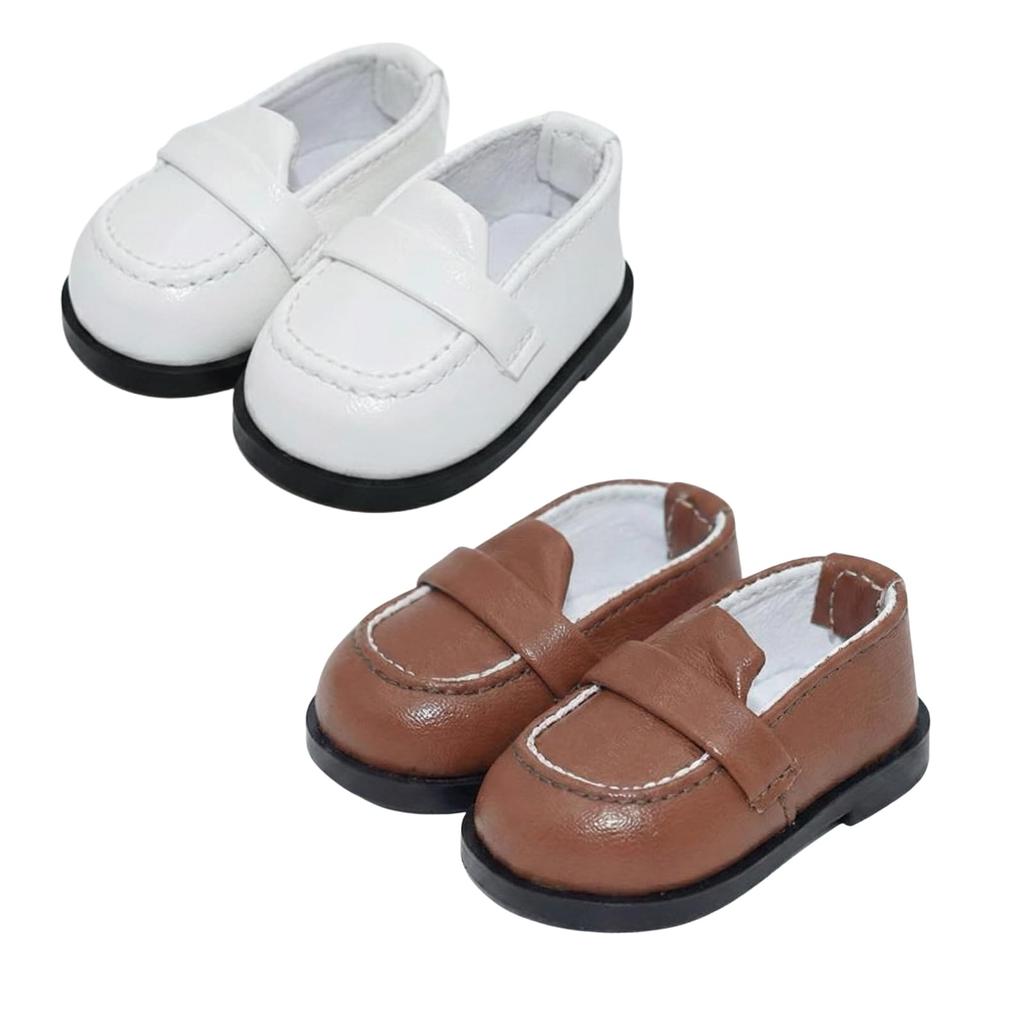 S.T.S.G Plüschtier Schuhe Loafer 5,5 x 3cm (Passt für Puppen bis 20 cm) Lederschuhe Puppenzubehör (WeißBraun)