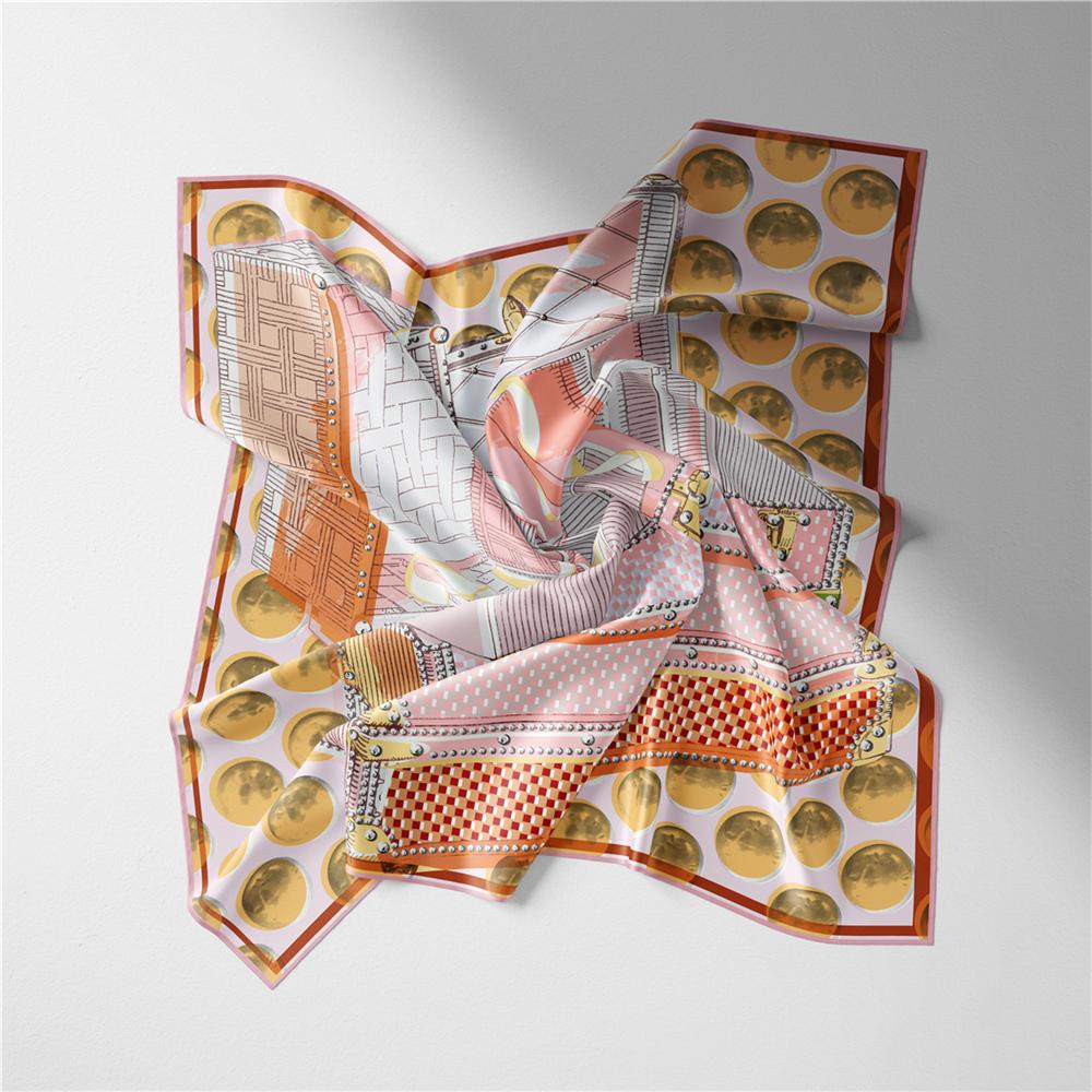Twill Silk Scarf Woman Box Digital Printing Square Scarves Wraps Bandana Small Hijab Silk Foulards Tie Headband Neckerchief 53CM