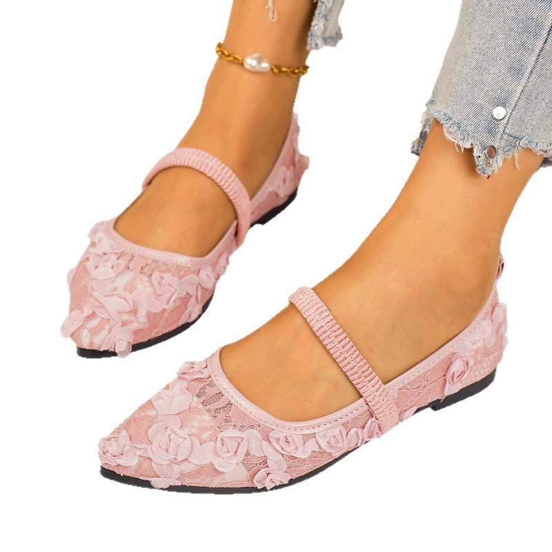 Damen Weite Weite Spitze Zehenpartie Elastische Slipper Loafer aus Spitze und Mesh, Atmungsaktive Freizeitschuhe für den Alltag