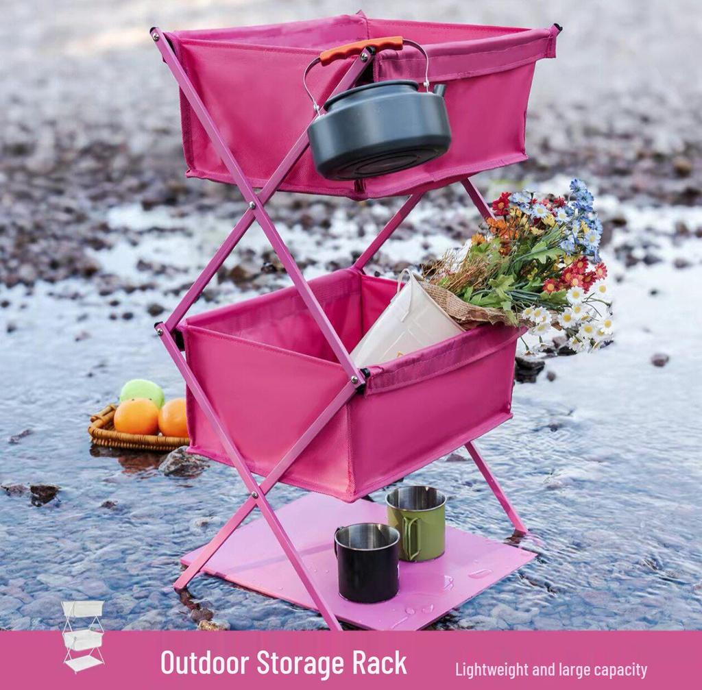 Portable Multi-layer Camping Storage Rack and Folding Table with Cloth Bag