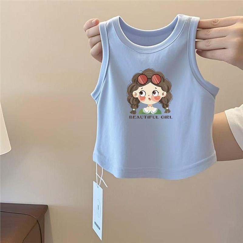 Baby Vest For Girls Tops Sleeveless Newborn Cartoon Undershirts Children  Round Neck T-Shirt Cotton Fashionable Casual Vest Toddler Clothes Summer
