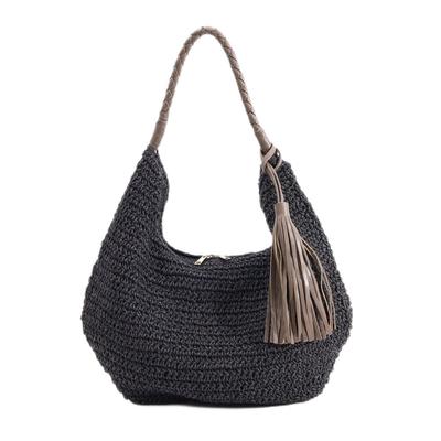 Cuco Women's Paper One-Shoulder Bag with Tassel, A4 Compatible, Black (210)