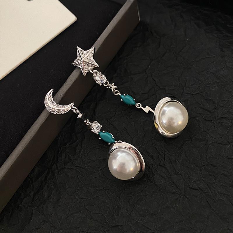 

Серьги с лунной пентаграммой, длинные кисточки, дизайнерские серьги Sense High-End, модные серьги с жемчугом серебряный