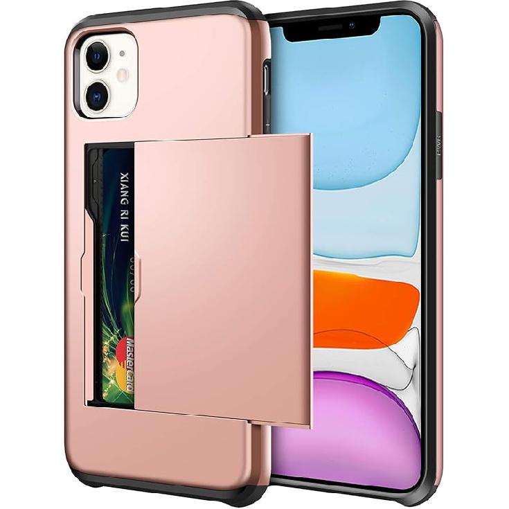SAMONPOW for iPhone 11 Case Wallet Card Holder Dual Layer Heavy Duty Shockproof Anti Scratch Soft Rubber Bumper Case Phone Case for iPhone 11 6.1