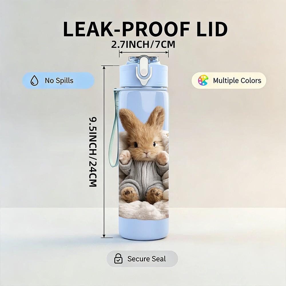 1PC Bunny Rabbit Wrapped In Blanket Print 750ml Color Plastic Sports Water Bottle Leakproof Flip Straw Lid Suitable for Sports Office Home Use