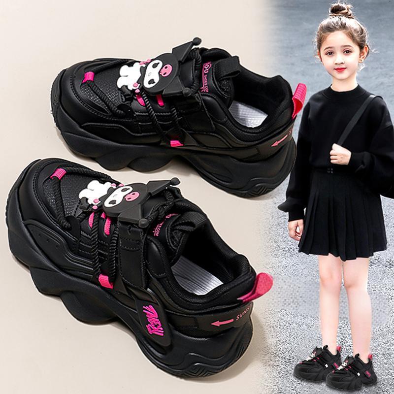 Kulomie girls' shoes new autumn and winter black children's sports shoes medium and older children's dirt-resistant soft-soled dad shoes