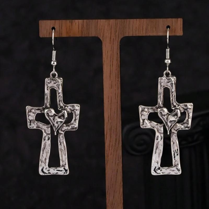 Stylish Religious Pendant Earring Heart Necklace Comfortable Jewelry Alloy Texture Suitable for Dating and Casual Event