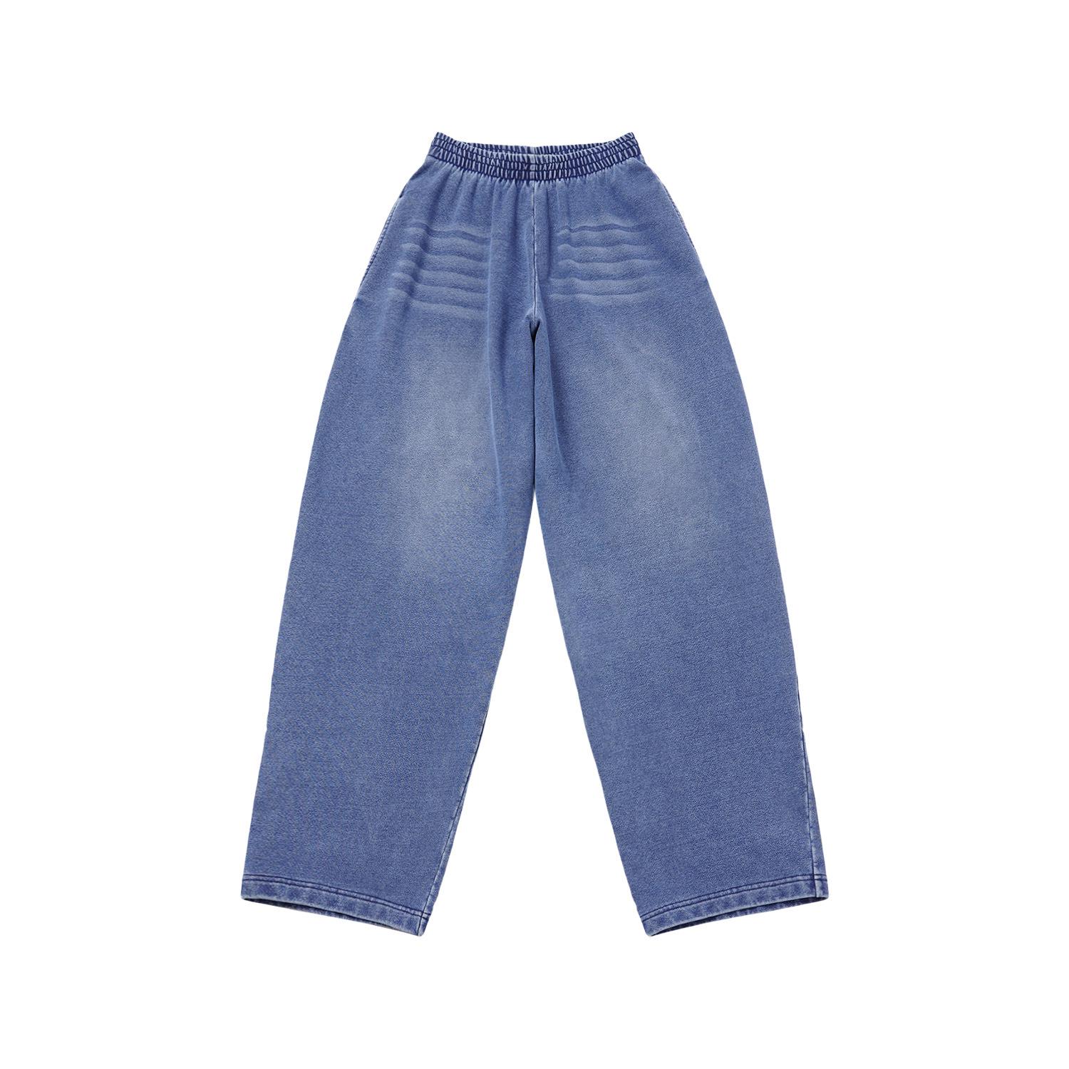 

Spring 2026: Women s Knitted Faux Denim Elastic Waist Loose Cotton Pants M Length 112 For Weight 100-120 синий