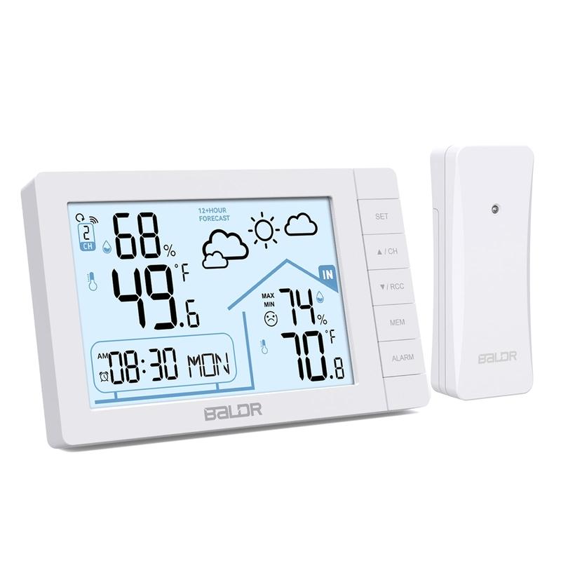 Stazione Meteorologica Wireless Digitale Baldr DCF Sveglia Atomica da Parete/Tavolo Igrometro Termometro Sensore Previsioni Allarme Gelo -40C