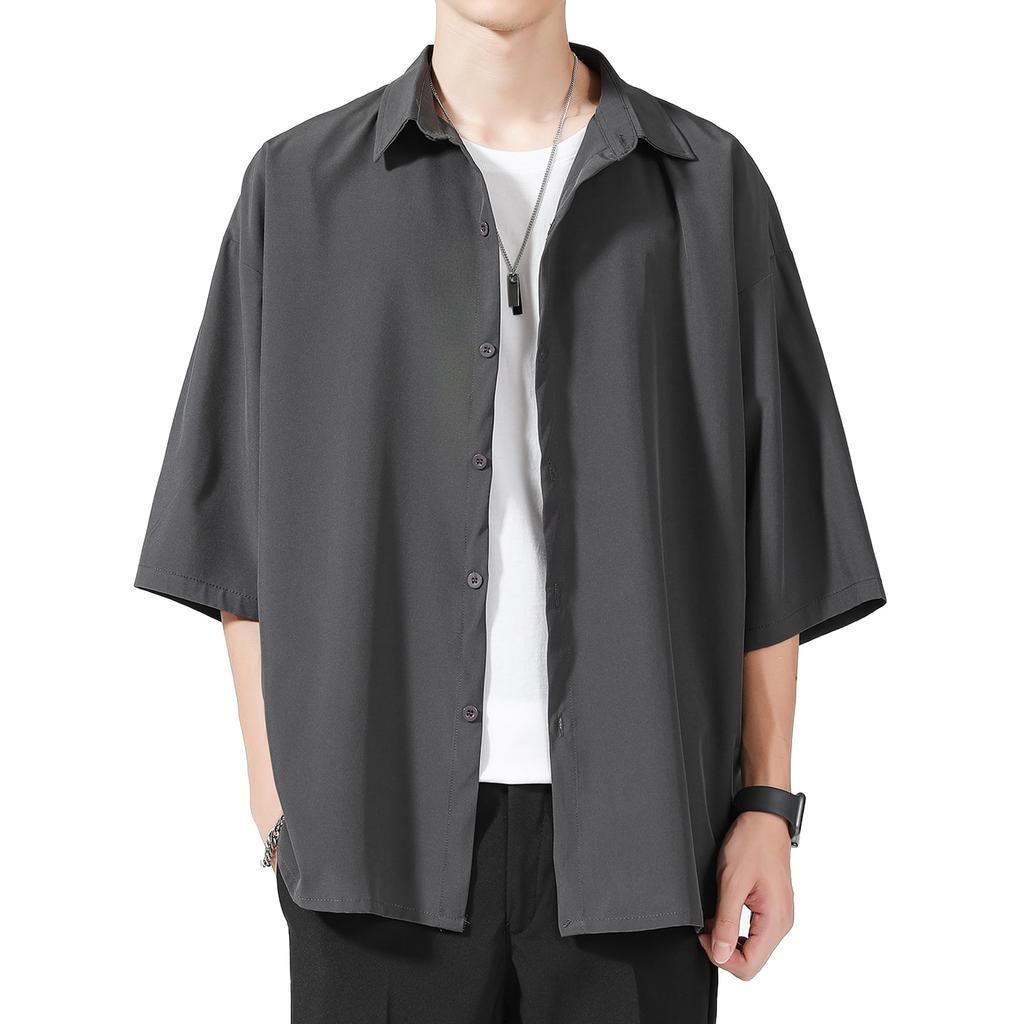 Shirts for Half Short Large Solid Quick Summer Gray 3XL [Culeevp] Men, Sleeves, Sleeves, Sizes, Color, Drying, Soft, Lightweight, Clothes, Men's