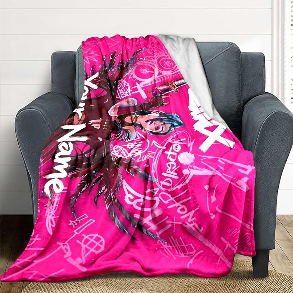 Custom 1Pc Pink Graffiti Anime Swordswoman Fleece Flannel Blanket Soft Warm Cozy Office Throw For Bedroom Couch Travel Birthday Xmas Gift
