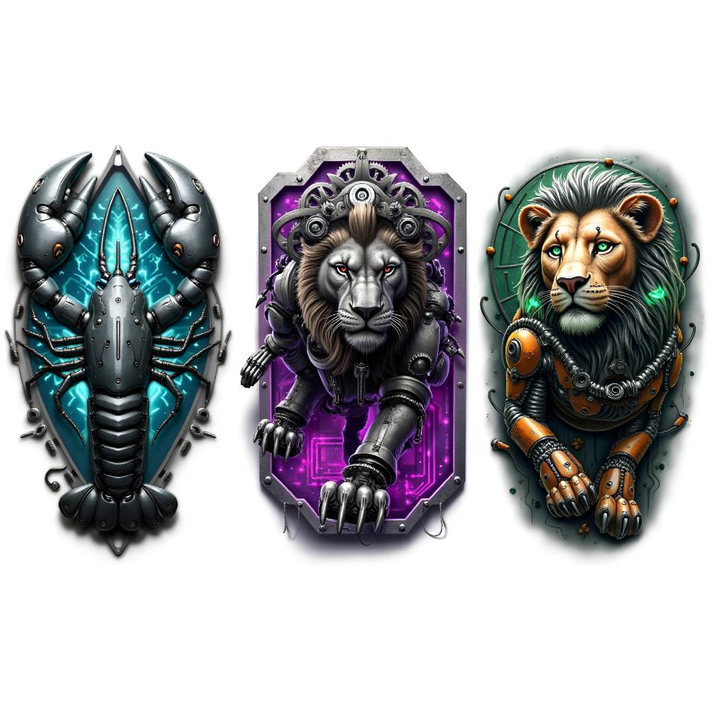 3pcs Temporary Tattoo Wolf Head Waterproof Long-lasting Body Stickers Lion Tree Realistic Temporary Tattoos Robotic Bird For