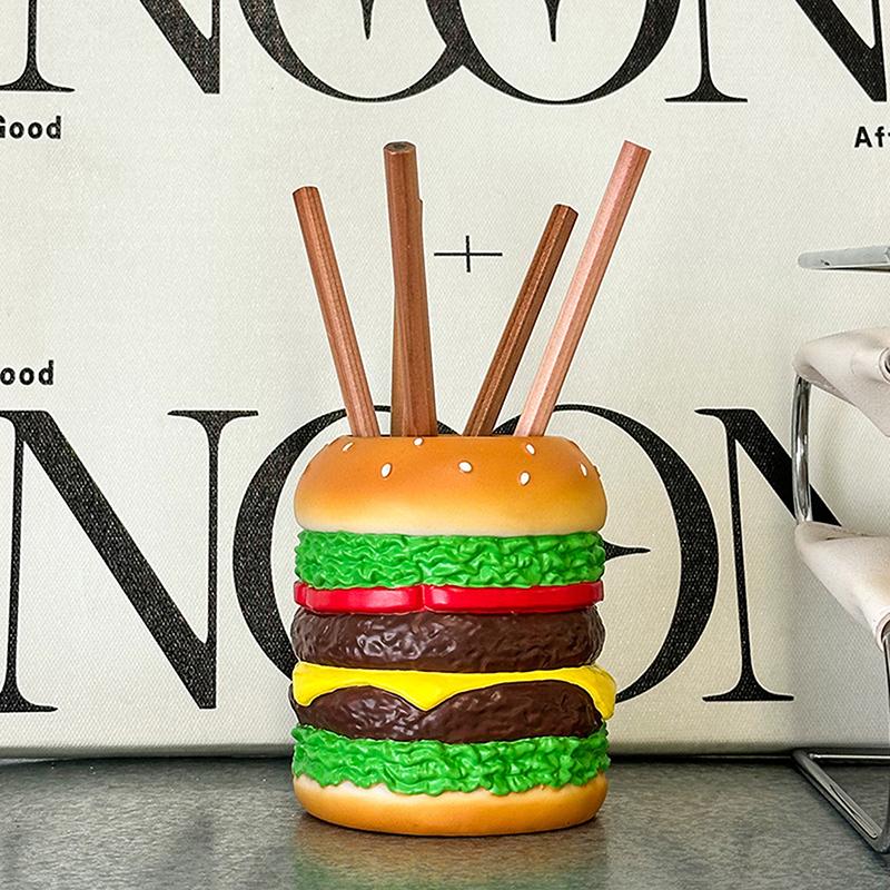 Cute Hamburg Design Pen Holder Smooth Creative Desktop Storage Container Multi-Purpose Funny Makeup Brush Storage Bucket