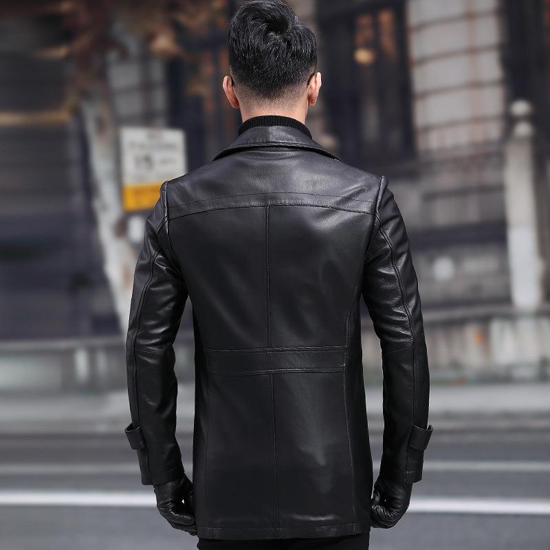Spring and Autumn Genuine Leather Jacket Men's Mid-Length Men's Suit Sheepskin Jacket Business Windbreaker