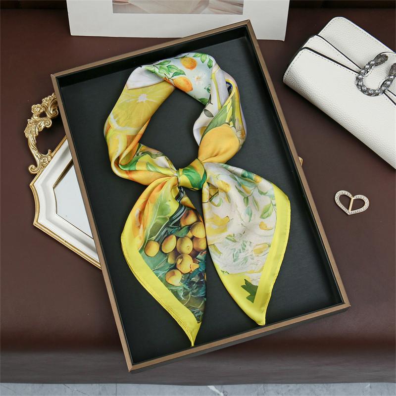 2026 New Fashion Print Silk Hairbands Summer Lemon Scarf Women Elagant Bandana Neck Kerchief Head Bands Foulard Female Scarfs