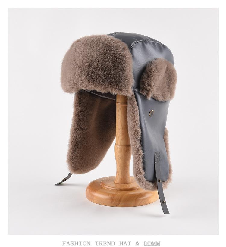 Leather Lei Feng Cap Men and Women In The Fall and Winter Thickened Warm Ear Protection Cap Outdoor Skiing Cycling Velvet Cold Cap