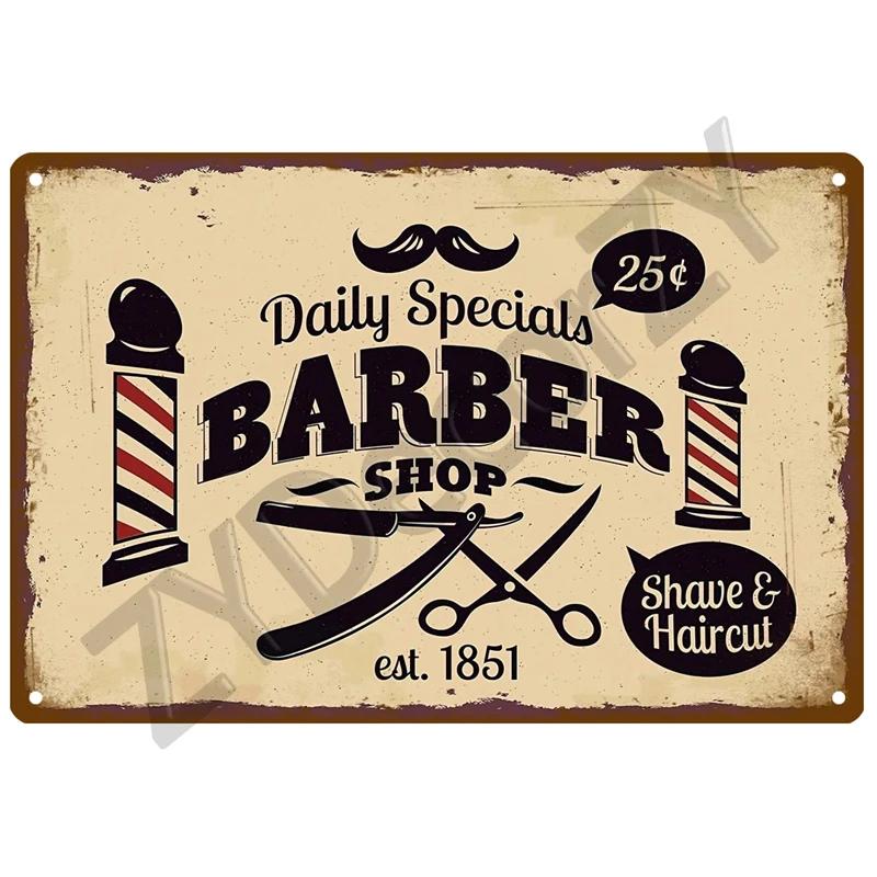 Vintage BARBER SHOP Metal Sign Poster Cafe Bar Pub Tin Sign Plaque Retro Haircut and Shave Beard Iron Plates Printing Home Decor