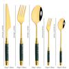 24Pcs Green Gold Dinnerware Set Stainless Steel Cutlery Set Kitchen Fork Knife Spoon Tableware Set Flatware Set Silverware Set