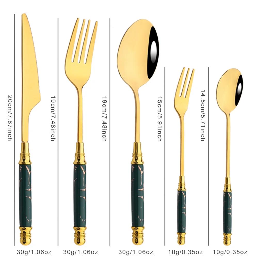 24Pcs Green Gold Dinnerware Set Stainless Steel Cutlery Set Kitchen Fork Knife Spoon Tableware Set Flatware Set Silverware Set