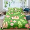 Cartoon Sloth King Queen Duvet Cover Kids Cute Animal Bedding Set Bathtub Decor Blue Comforter Cover Soft Polyester Quilt Cover