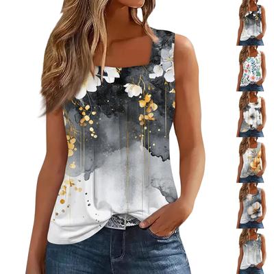 Ärmelloses T-Shirt mit plissiertem, quadratischem Kragen für Damen