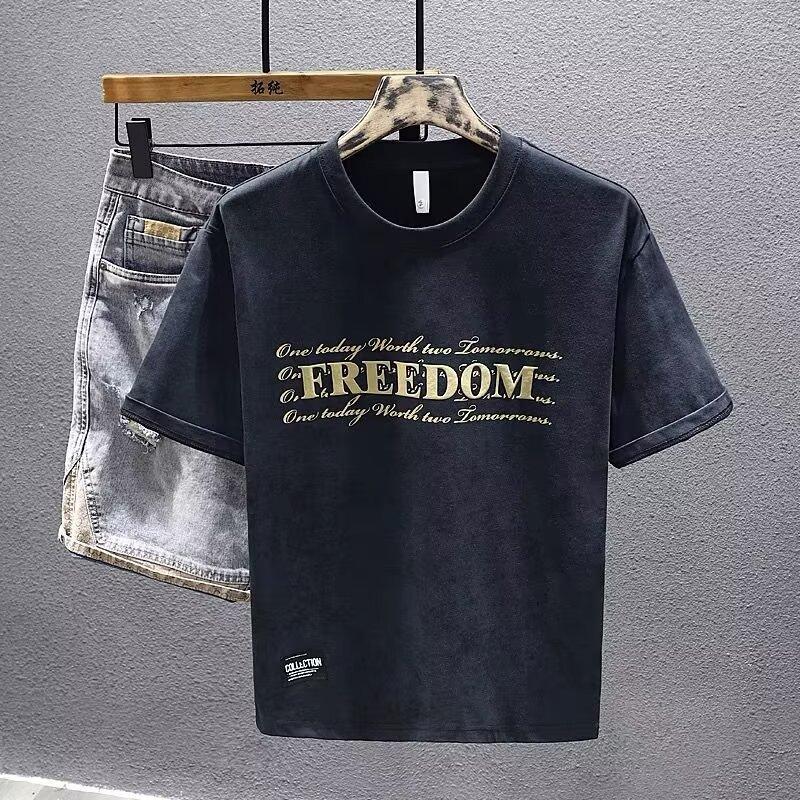 American Short-Sleeved T-Shirt Men'S Trendy Brand Fashion Retro Half-Sleeved Thin Casual Versatile Top