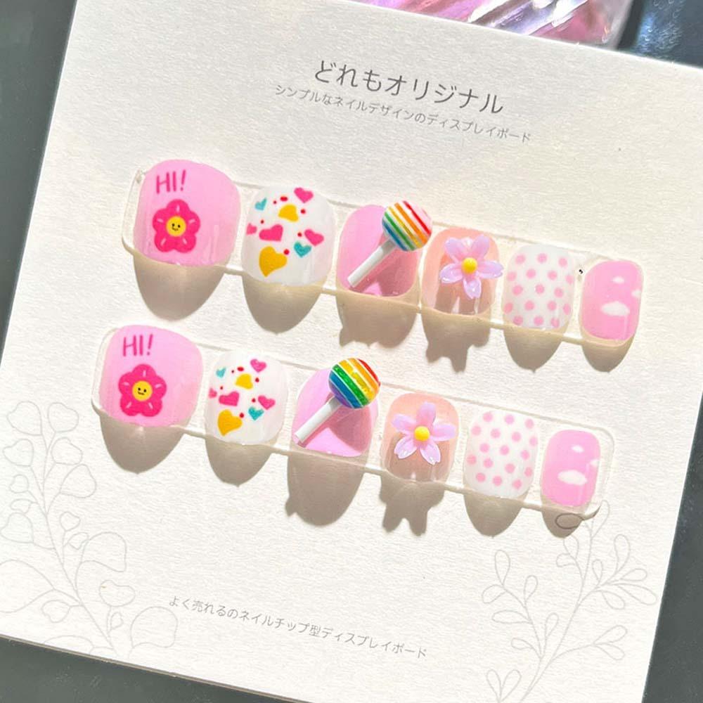 Flower Children False Nails Bears Cartoon Nail Accessories Kids Fake Nail Extension Girls Gift