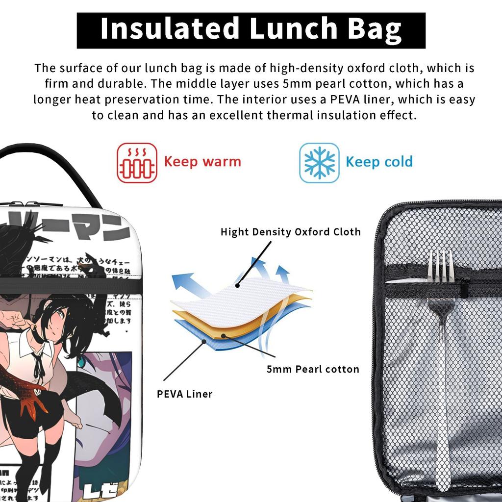 C-Chainsaws Man Reze Insulated Lunch Bag Thermal Bag Reusable,Lunch Container Anime Movie Portable Tote Lunch Box Outdoor
