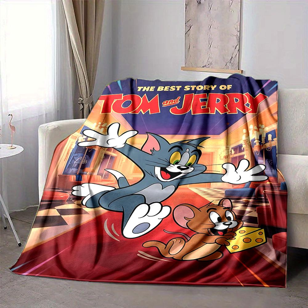 1pc Tom, Jerry Blanket Lightweight Flannel Throw For Sofa, Bed, Travel, Camping, Livingroom, Office, Couch, Chair, And Bed