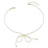 Women Fashion Retro Simple White Faux Pearl Bowknot Clavicle Necklace