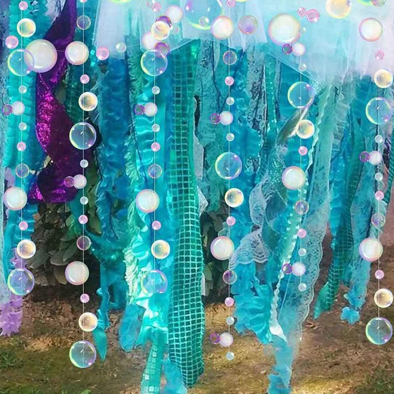 Gradient Color Mermaid Theme Happy Birthday Banner Little Mermaid Party Hanging Bubble Garland Balloons Under the Sea Party