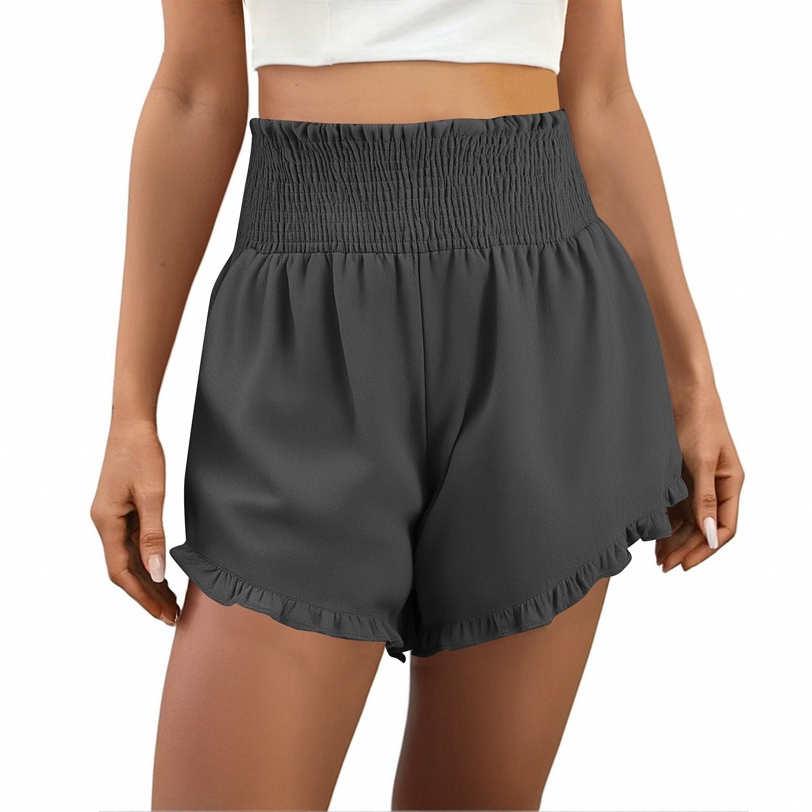 

Женские модные однотонные эластичные талии тонкие свободные неровные подол повседневные шорты брюки XXL