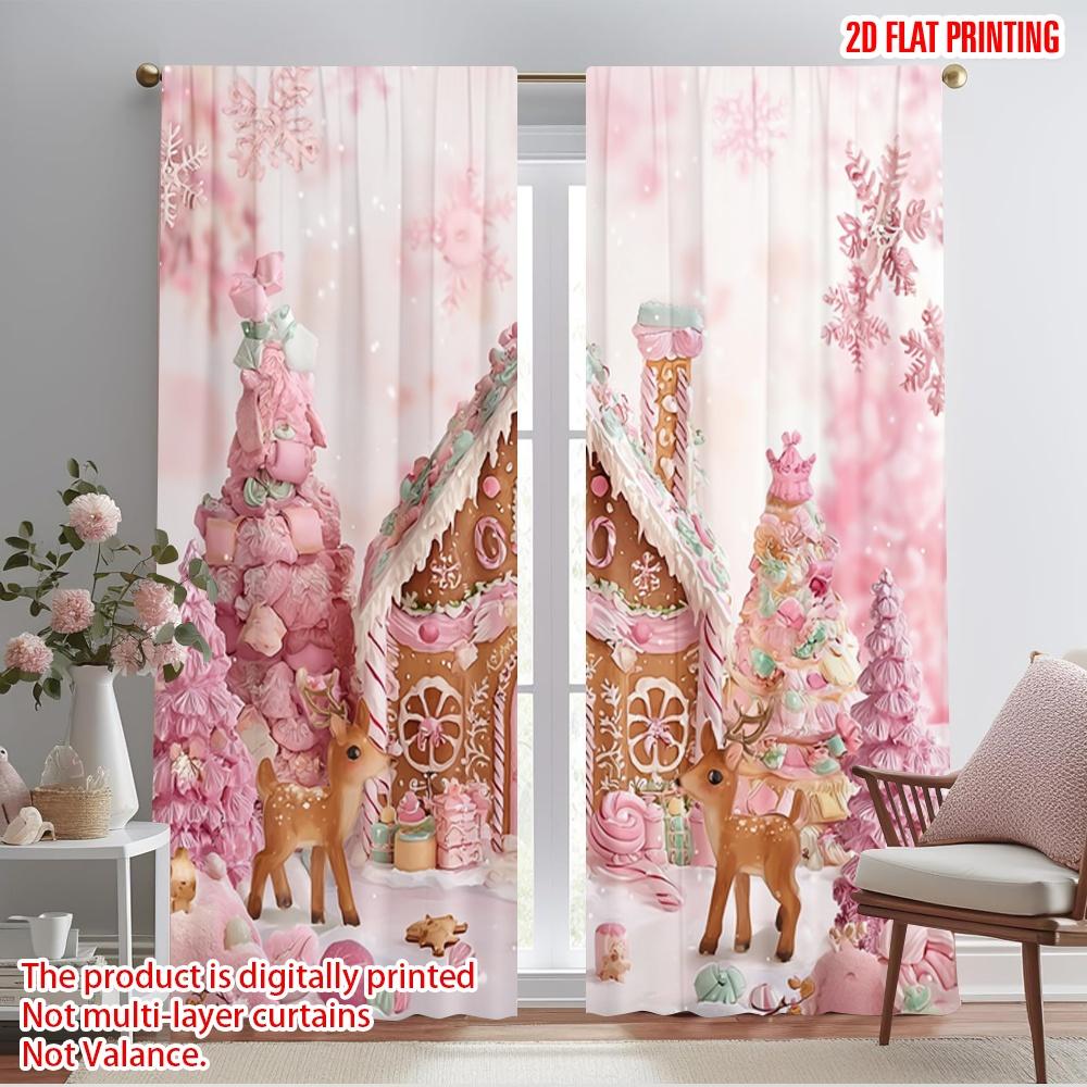 

2pcs,2D plane printing Curtain Fabric Gingerbread House Versatile 100% Polyester (without rod) Decorations For Home for Living 52.50×116.00 CM 2pcs