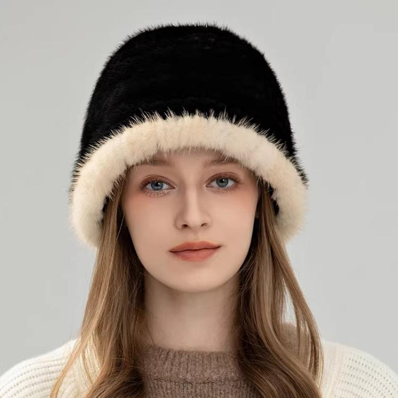 Mink Hat Female Winter Warm Versatile Real Hair Show Face Small Bucket Hat Mink Hair Top Hat Korean Version Fur Hat Tide